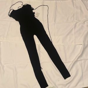 Womens black string tie back jumpsuit Size Large